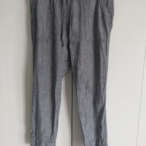 Athleta "Bali" Linen elastic Drawstring Chambray blue pants size 4 elastic waist - Picture 4 of 14